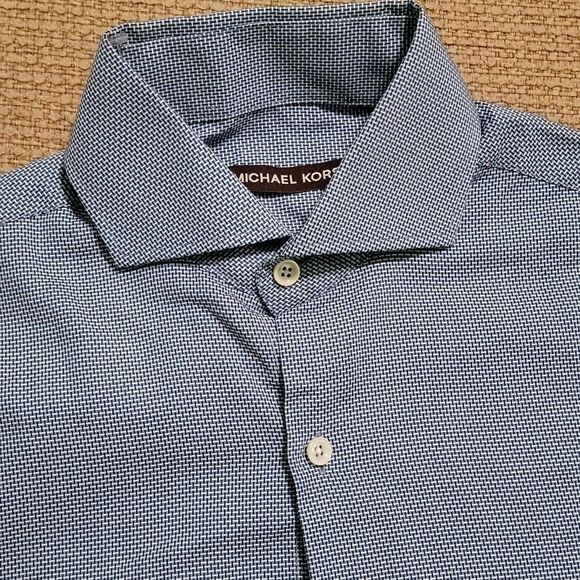 NWT Michael Kors Blue Geometric Print Cotton Button Down Dress Shirt Size 14.5 - Picture 3 of 7
